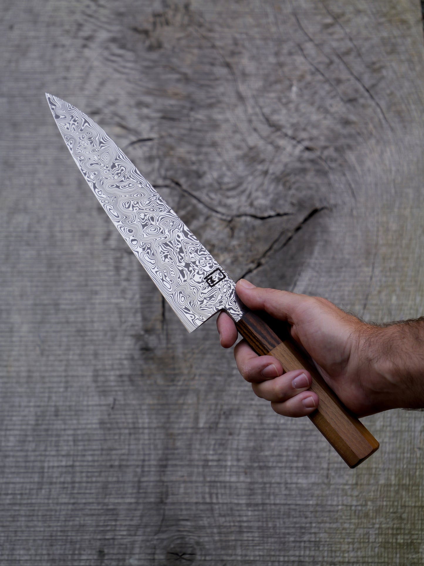 Gyuto – 9.5" Stainless Damascus Steel Blade, Locust and Bocote Handle