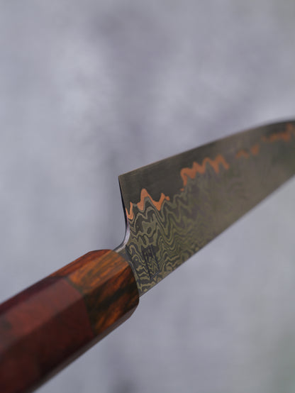 Kiritsuke  – 7.5" Hand Forged Damascus Steel Blade, Redwood Burl and Rosewood Handle