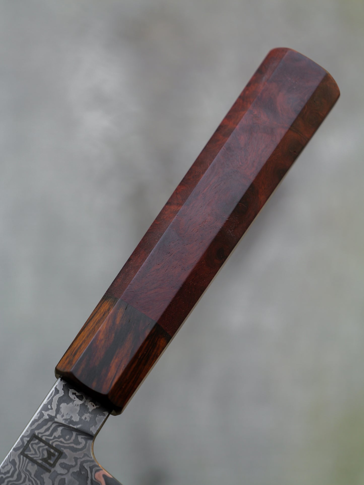 Kiritsuke  – 7.5" Hand Forged Damascus Steel Blade, Redwood Burl and Rosewood Handle