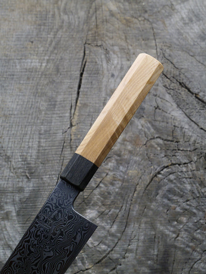 Gyuto – 9.5" Stainless Damascus Steel Blade, Ash & Bog Oak Handle