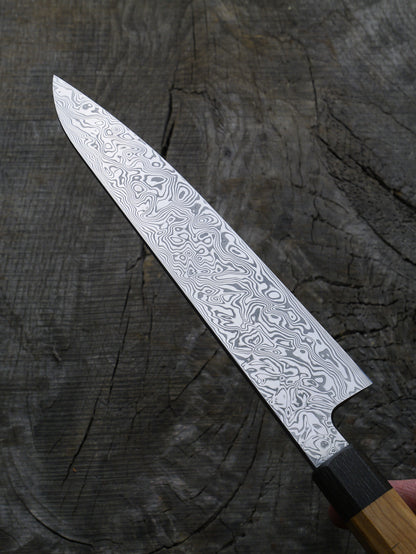 Gyuto – 9.5" Stainless Damascus Steel Blade, Ash & Bog Oak Handle