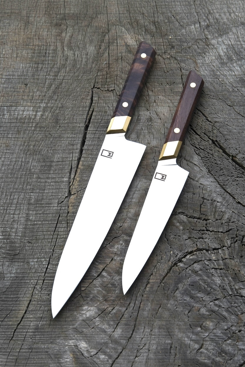 Knife Set Gyuto & Honesuke – Fusion Series 52100 Carbon Steel Blade, Walnut & Brass Handle