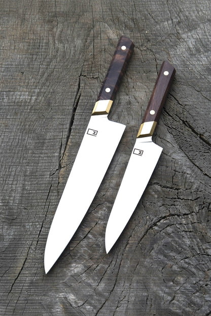 Knife Set Gyuto & Honesuke – Fusion Series 52100 Carbon Steel Blade, Walnut & Brass Handle