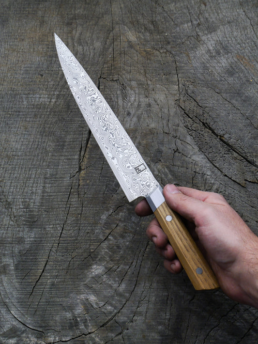 Slicer – Stainless Damascus Steel Blade, Chestnut & Stainless Steel Handle