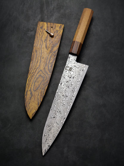Gyuto – 9.5" Stainless Damascus Steel Blade, Locust and Bocote Handle