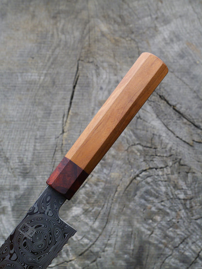 Bread Knife – Stainless Damascus Steel Blade, Mahogany & Amboina Burl Handle