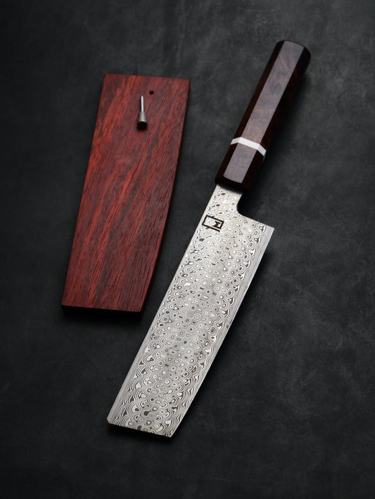 Nakiri – 6.75" Stainless Damascus Steel Blade, Iron Wood Handle
