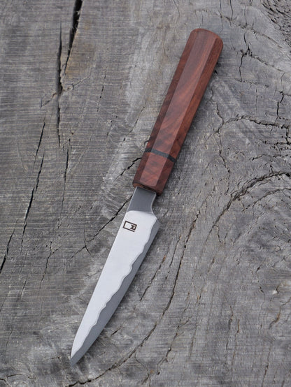 Paring Knife / Japanese Shotoh – Stainless clad, carbon core Aogami Super Blue with Walnut and Bog Oak