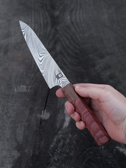 Honesuke – Stainless Damascus, Dyed Ash & Walnut