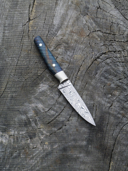 Paring Knife – Stainless Damascus Steel, Curly Mango & Nickel Silver