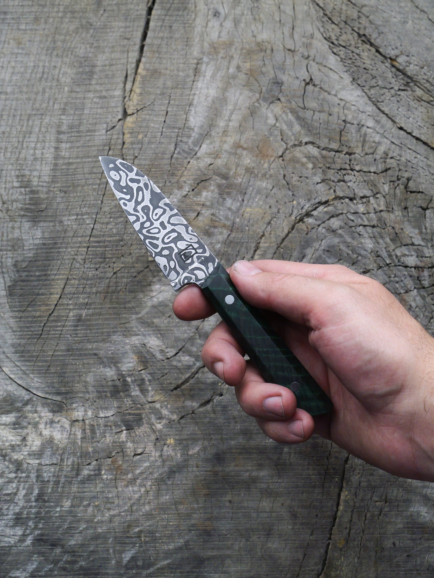 Paring Knife –– Carbon Damascus Steel & Mango