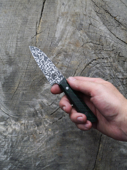 Paring Knife –– Carbon Damascus Steel & Mango