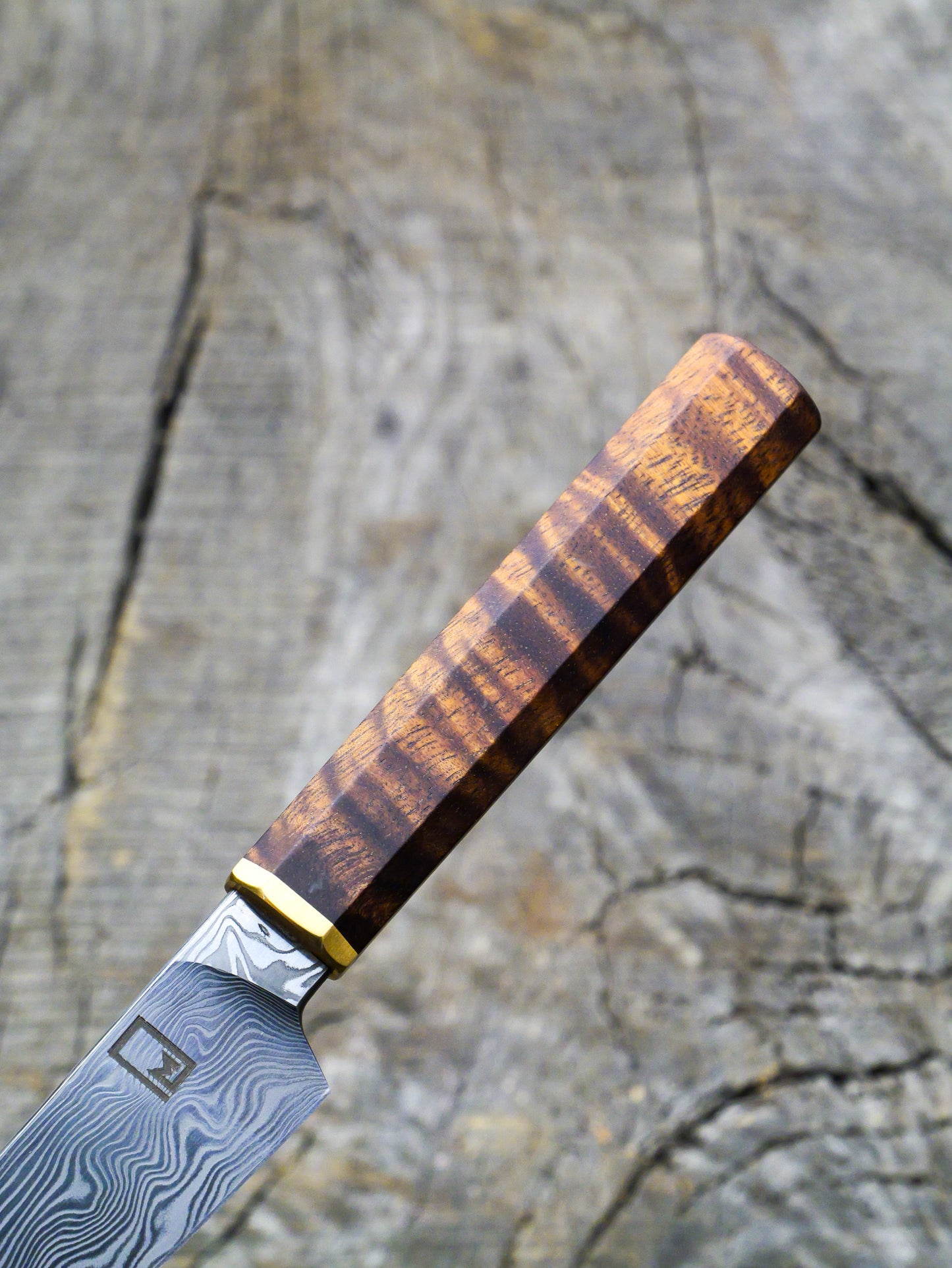 Paring Knife – Stainless Damascus Steel Blade, Koa & Brass Handle