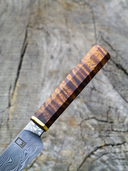 Paring Knife – Stainless Damascus Steel Blade, Koa & Brass Handle