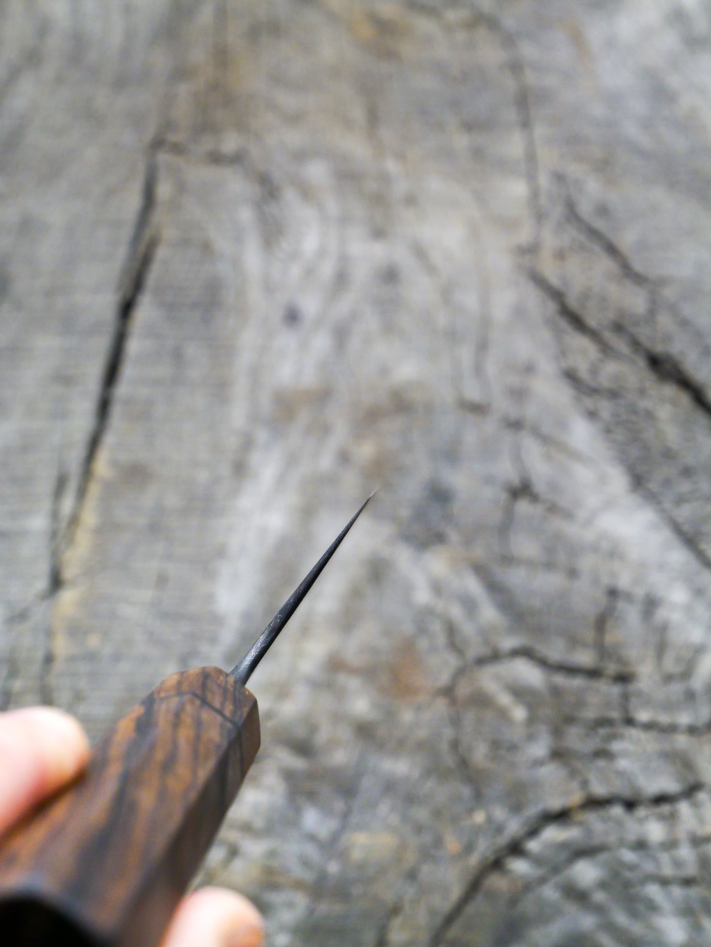 K-Tip Gyuto – Carbon Damascus Steel Blade, Cocobolo & Bog Oak Handle