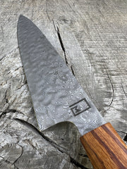 8.5" Hybrid Chef Knife with full tang, carbon Damascus Random Pattern deep etch