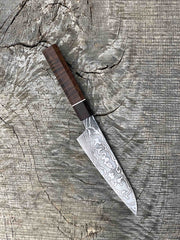 150mm/6” Carbon Damascus Petty Kitchen Knife with Rosewood and Walnut