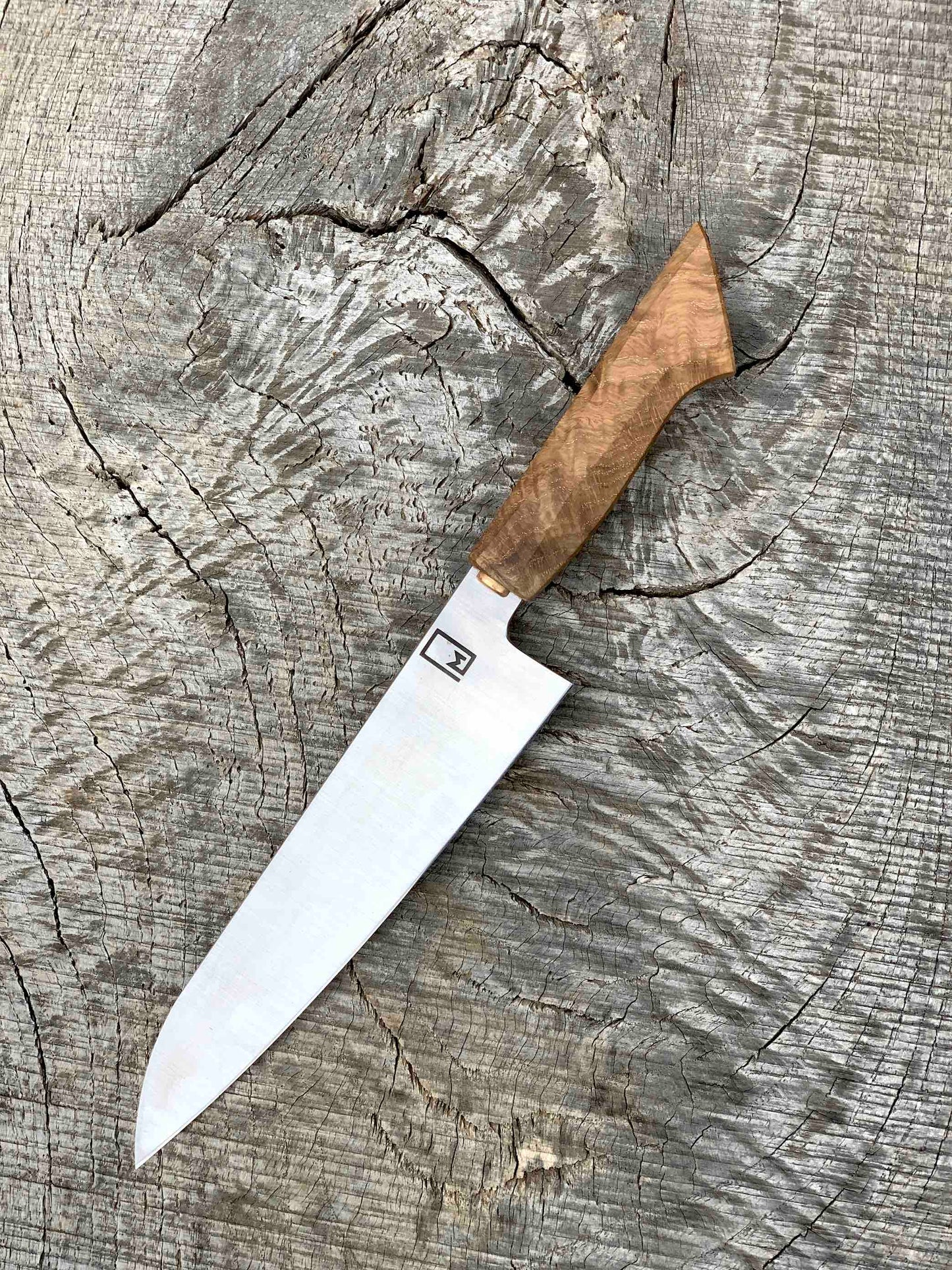 8.5" Carbon Chef's Knife with White Oak and Bronze