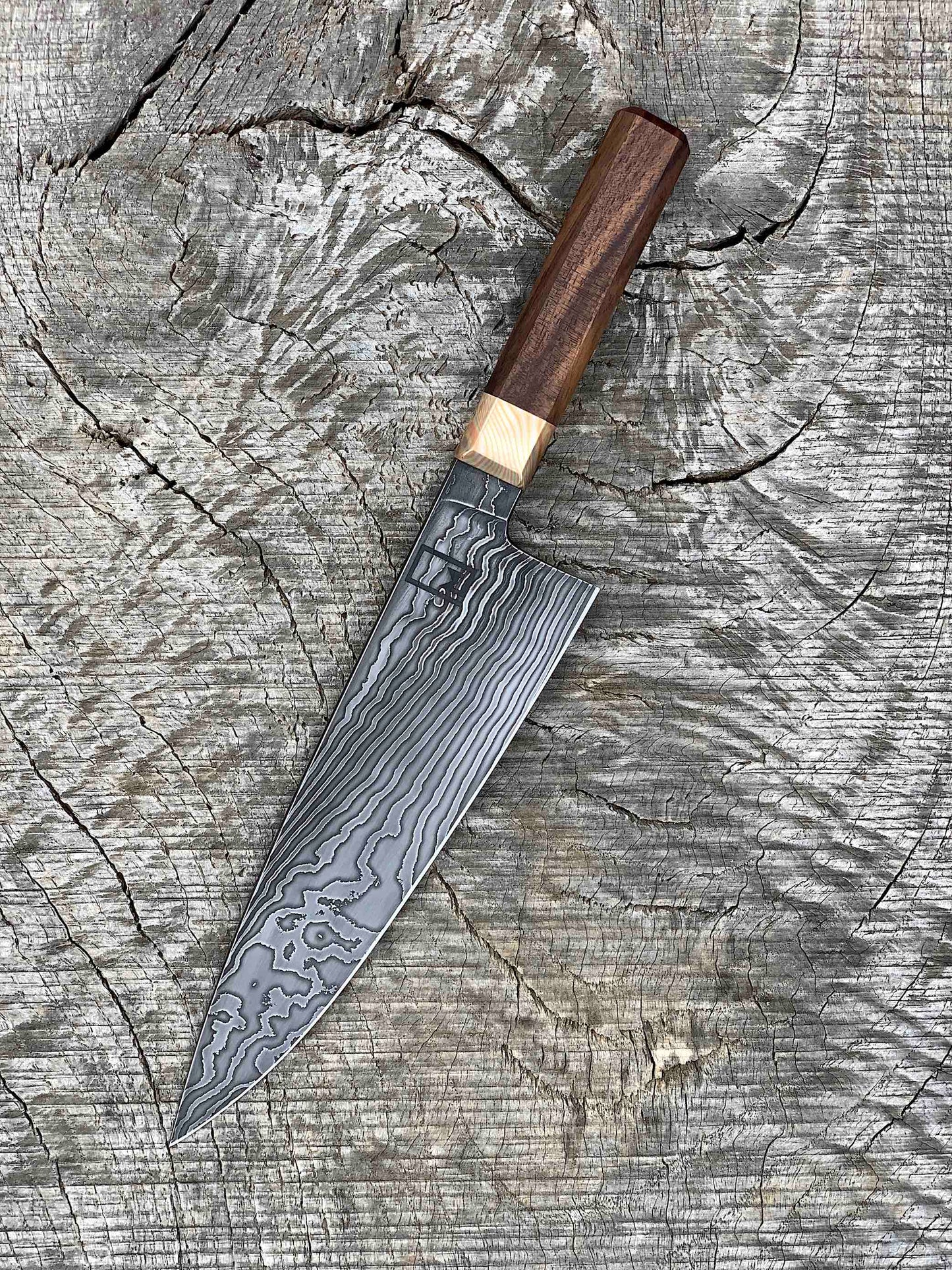 9" Carbon Damascus Chef's Knife with Turkish Walnut and Mokume