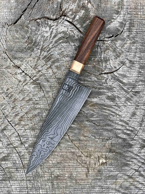 9" Carbon Damascus Chef's Knife with Turkish Walnut and Mokume