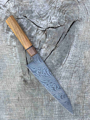 9" Carbon Damascus Gyuto with Turkish Walnut, Teak and Black G10