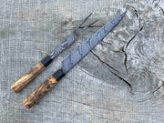 Carbon Damascus Knife and Fork Set with Spalted Maple and Wenge