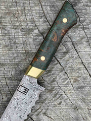 10" Damasteel Bread Knife with Dyed Maple and Brass