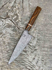7.25" Carbon Damascus Chef's Knife with Bocote and Copper