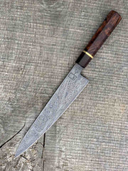 230mm/9" Carbon Damascus Gyuto with Figured Walnut, Bronze and Rosewood