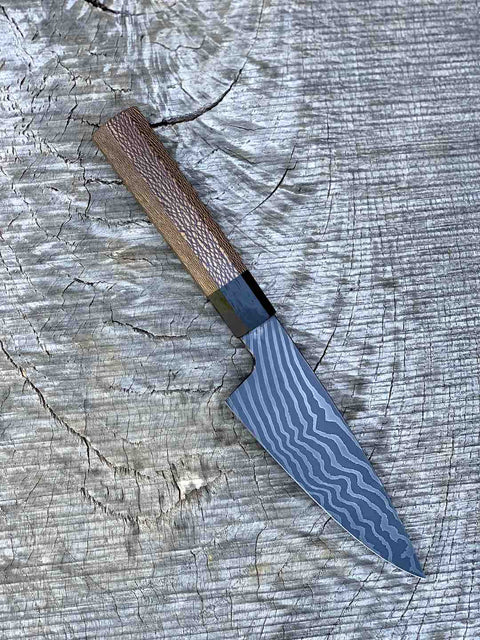 5.5" Carbon Damascus Petty Chef with Black Dyed Sycamore and Rosewood