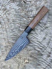 5.5" Carbon Damascus Petty Chef with Black Dyed Sycamore and Rosewood