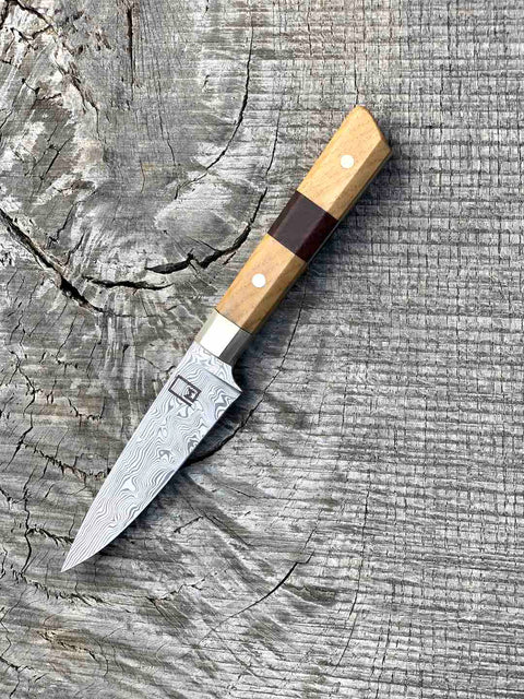 3.5" Stainless Damascus Paring Knife with Walnut and Black Ash