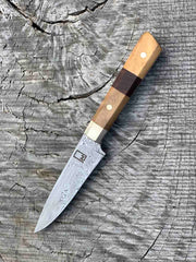 3.5" Stainless Damascus Paring Knife with Walnut and Black Ash