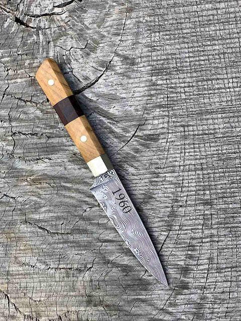 3.5" Stainless Damascus Paring Knife with Walnut and Black Ash