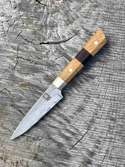 3.5" Stainless Damascus Paring Knife with Walnut and Black Ash
