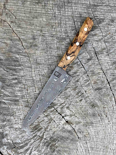 140mm/5.5" Stainless Damascus Kitchen Petty with Spalted Walnut