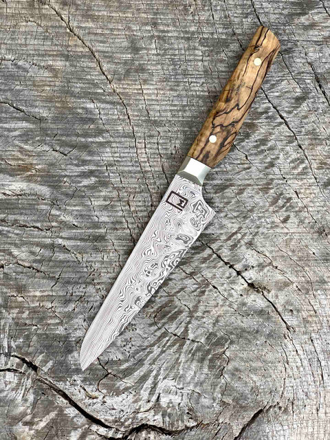 5.5" Stainless Damascus Kitchen Petty with Spalted Maple