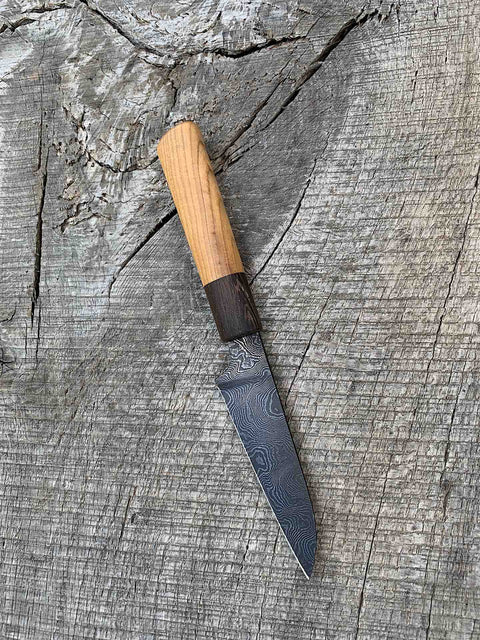 4" Carbon Damascus Paring Knife with Locust and Wenge