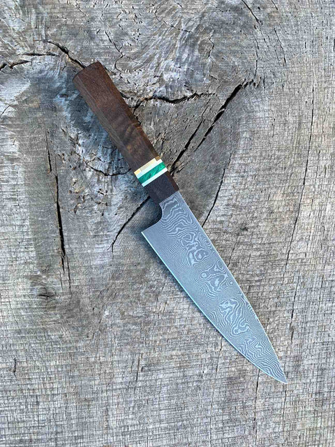 200mm/8" Stainless Damascus Chef with Wa Handle of Wenge and Walnut