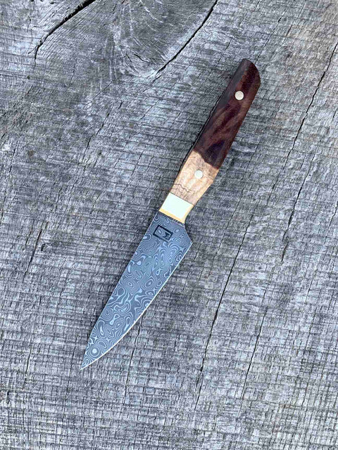 4" Stainless Damascus Paring Knife with Walnut and Brass
