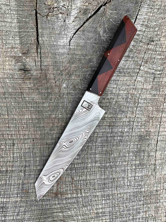 150mm / 6" Stainless Damascus Honesuki with Paduk and Ebony