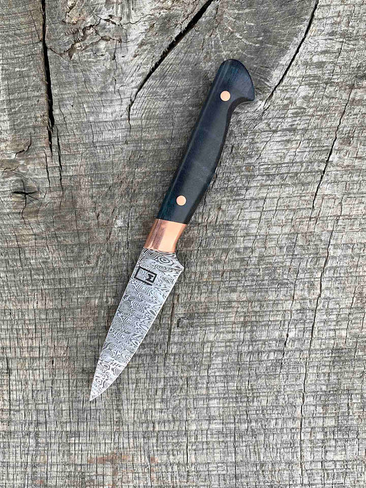 3.5" Stainless Damascus Paring with Dyed Mango and Copper