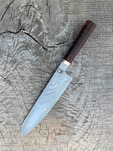 240mm/9.5" Stainless Damascus Gyuto with Walnut and Mokume