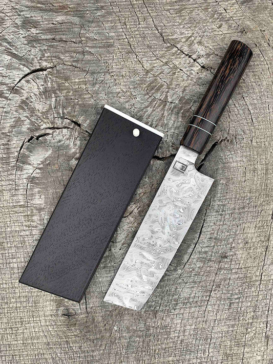 178mm/7" Stainless Damascus Nakiri with Black Palm