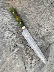 10" Stainless Damascus Bread Knife with Maple Burl and Mokume