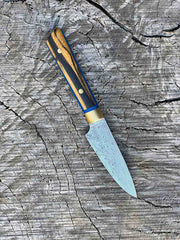 3.5" Damascus Paring Knife with Ebony and Blue G10