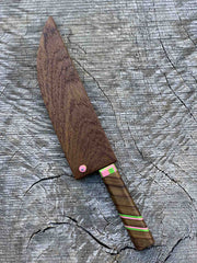 7.5"/191mm Damascus Chef's Knife with Teak and Pink/Green G10