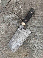 8"/203mm Damascus Cleaver with Mokume and Dyed Maple Burl
