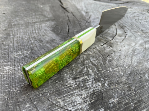 165mm / 6.5" Honesuki with Green Resin and G10 Handle