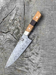 7.5" Stainless Damascus Chef's Knife with Walnut and Black Ash